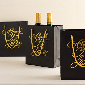 Crisky Black Gold Thank You Gift Bags, Birthday & Wedding Party Bags for Hotel Guests, Baby Shower Party Favor Bags, Candy Buffet Bags, Set of 25