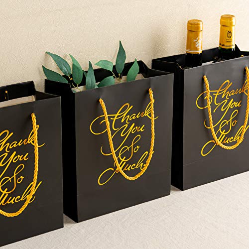 Crisky Black Gold Thank You Gift Bags, Birthday & Wedding Party Bags for Hotel Guests, Baby Shower Party Favor Bags, Candy Buffet Bags, Set of 25