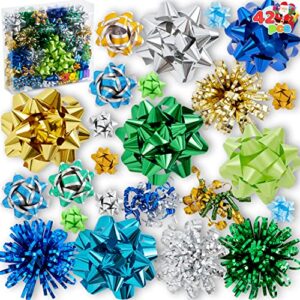 JOYIN 42 PCS Christmas Gifts Bows Assortment, Self Adhesive Gift Bows for Gift Wrapping, Present, Holiday, Wedding, Party Decoration