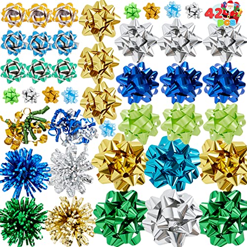 JOYIN 42 PCS Christmas Gifts Bows Assortment, Self Adhesive Gift Bows for Gift Wrapping, Present, Holiday, Wedding, Party Decoration