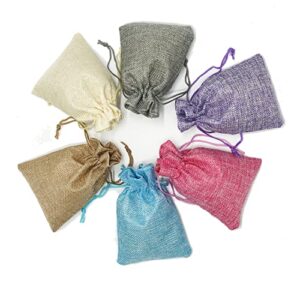 aklvbl 24 pack 3.9×5.2 inch mixed color burlap favor gift bags, small gift bags,linen jewelry pouches with drawstring for gifts and wedding party