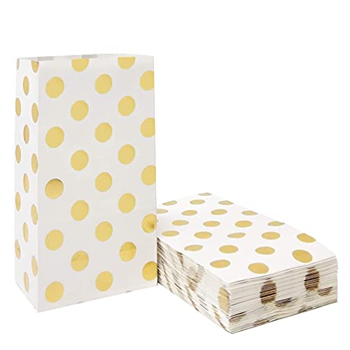 ADIDO EVA 100 PCS Gold Polka Dot Paper Bags Small Paper Party Treat Bags 5.1 x 3.1 x 9.4 Inch