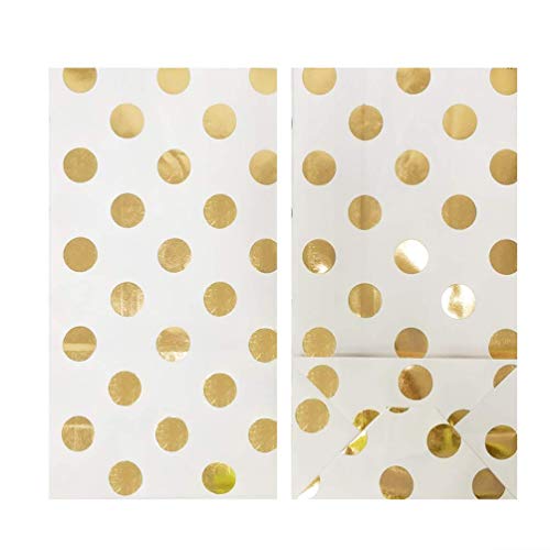 ADIDO EVA 100 PCS Gold Polka Dot Paper Bags Small Paper Party Treat Bags 5.1 x 3.1 x 9.4 Inch