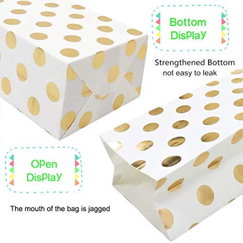 ADIDO EVA 100 PCS Gold Polka Dot Paper Bags Small Paper Party Treat Bags 5.1 x 3.1 x 9.4 Inch