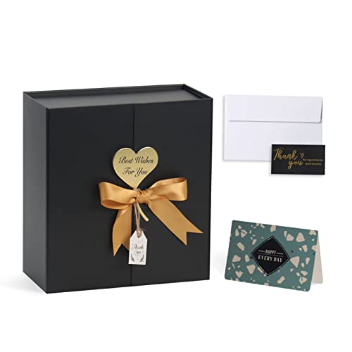 Gift Boxes with Lids Pack of 1, 8.5"x8"x4" Small Black Gift Box with Ribbon Card Fancy Gift Wrap Boxes for Wrapping Presents Festival Anniversary, Birthday, Weddings, Groomsmen Proposal Boxes