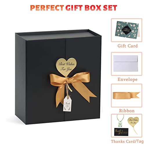 Gift Boxes with Lids Pack of 1, 8.5"x8"x4" Small Black Gift Box with Ribbon Card Fancy Gift Wrap Boxes for Wrapping Presents Festival Anniversary, Birthday, Weddings, Groomsmen Proposal Boxes