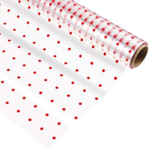 STOBOK Cellophane Wrap Roll | Red Polk Dot Gift Wrappings Paper 15.7 inch x100 Ft,2.5 Mil Thicken Transparent Long Film Gift Wrappings Packing Paper for Flowers Craft Basket Food