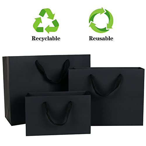 Aimyoo Black Paper Bags with Handles 10 Pack, Medium Gift Bags for Retail Small Business Merchandise Shopping Party,10x8x4.25 inch