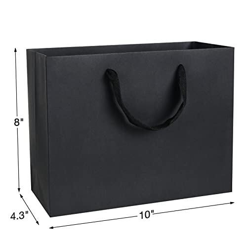 Aimyoo Black Paper Bags with Handles 10 Pack, Medium Gift Bags for Retail Small Business Merchandise Shopping Party,10x8x4.25 inch