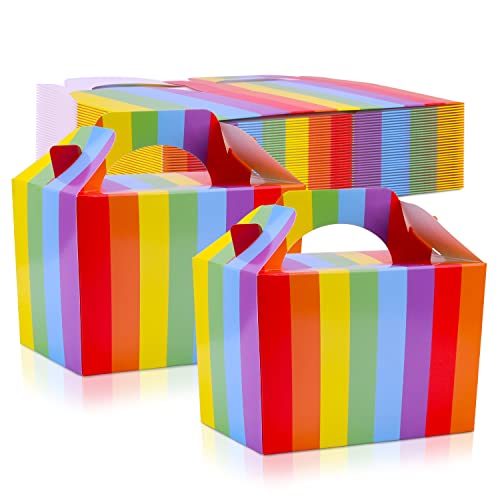 Rainbow Treat Boxes Party Favor Boxes,24 Pack Cardboard Gift Boxes for Bridesmaid Proposal/Birthday/Party/Wedding, Red Kraft Paper Present Packaging Box with Lids (6.2 x 3.5 x 3.6 In) (colorful stripes)