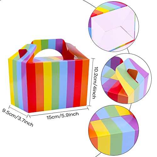 Rainbow Treat Boxes Party Favor Boxes,24 Pack Cardboard Gift Boxes for Bridesmaid Proposal/Birthday/Party/Wedding, Red Kraft Paper Present Packaging Box with Lids (6.2 x 3.5 x 3.6 In) (colorful stripes)