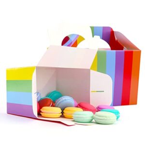 Rainbow Treat Boxes Party Favor Boxes,24 Pack Cardboard Gift Boxes for Bridesmaid Proposal/Birthday/Party/Wedding, Red Kraft Paper Present Packaging Box with Lids (6.2 x 3.5 x 3.6 In) (colorful stripes)