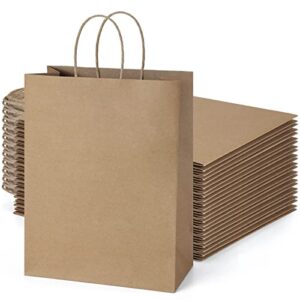 ucgou paper bags 100pcs 10x5x13 inches brown shopping bags kraft paper gift bags with handles party favor bags goodie bags bulk craft bags grocery bags