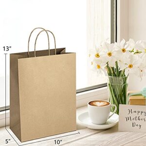 UCGOU Paper Bags 100Pcs 10x5x13 Inches Brown Shopping Bags Kraft Paper Gift Bags with Handles Party Favor Bags Goodie Bags Bulk Craft Bags Grocery Bags