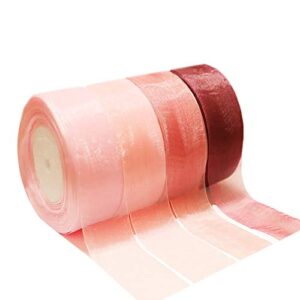 sailing-go 200 yards（4 rolls * 50 yd）1-1/2″ wide sparkle sheer chiffon organza ribbon for wedding gift package valentines bouquets wrapping birthday baby shower home decor wreath decorations fabric
