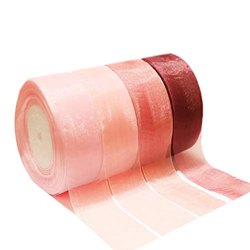 Sailing-GO 200 Yards（4 Rolls * 50 Yd）1-1/2" Wide Sparkle Sheer Chiffon Organza Ribbon for Wedding Gift Package Valentines Bouquets Wrapping Birthday Baby Shower Home Decor Wreath Decorations Fabric