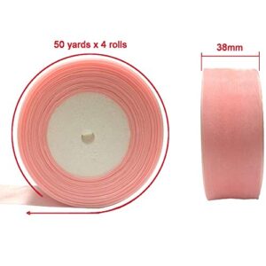 Sailing-GO 200 Yards（4 Rolls * 50 Yd）1-1/2" Wide Sparkle Sheer Chiffon Organza Ribbon for Wedding Gift Package Valentines Bouquets Wrapping Birthday Baby Shower Home Decor Wreath Decorations Fabric