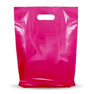 100 pack 9″ x 12″ with 1.25 mil thickness pink merchandise plastic glossy retail bags – die cut handles – perfect for shopping, party favors, birthdays, children parties – color pink – 100% recyclable
