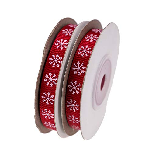 ATRibbons 20 Yards 3/8 Inch Snowflake Printing Grosgrain Ribbon Christmas Red and Green Ribbons for Gift Wrapping and Holiday Decorations,10 Yards/Spool x 2 spools (Red)