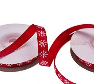 ATRibbons 20 Yards 3/8 Inch Snowflake Printing Grosgrain Ribbon Christmas Red and Green Ribbons for Gift Wrapping and Holiday Decorations,10 Yards/Spool x 2 spools (Red)