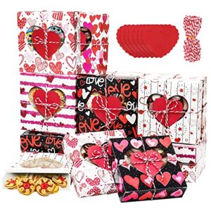 16pcs valentines day cookie boxes-5 inch valentine’s day treat boxes candy boxes with window hearts valentines dessert box with tags&rope for cake chocolate biscuits giving baking wrapping and packaging
