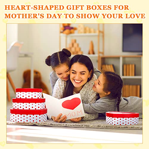 9 Pieces Mother's Day Heart Shaped Gift Boxes with Transparent Window Red Heart Dot Flower Boxes Cardboard Floral Gift Goody Box for Holiday Decorative Present Wrapping Packaging, 3 Sizes