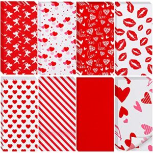 120 Sheets Valentine's Day Tissue Paper Lips Tissue Paper Assorted Love Heart Pattern Present Wrapping Paper 8 Design Red Decorative Art Paper for DIY Crafts Birthday Wedding Baby Shower Decoration