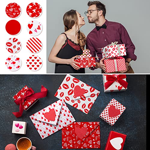 120 Sheets Valentine's Day Tissue Paper Lips Tissue Paper Assorted Love Heart Pattern Present Wrapping Paper 8 Design Red Decorative Art Paper for DIY Crafts Birthday Wedding Baby Shower Decoration