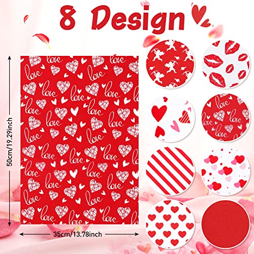 120 Sheets Valentine's Day Tissue Paper Lips Tissue Paper Assorted Love Heart Pattern Present Wrapping Paper 8 Design Red Decorative Art Paper for DIY Crafts Birthday Wedding Baby Shower Decoration