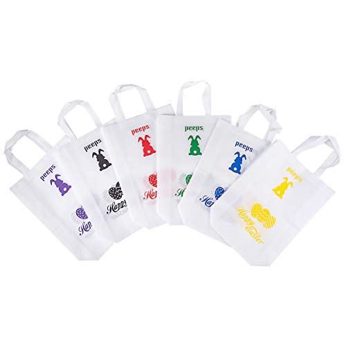 12 Pack Easter Basket Bags Easter Egg Bunny Gifts Happy Easter Rabbit Peeps Non-Woven Tote Bag with Handles Easter Egg Hunt Supplies for Kids Students