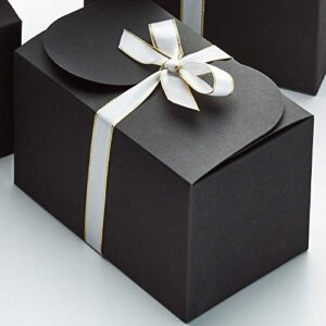 Hayley Cherie - Black Kraft Treat Boxes with White & Gold Ribbons (20 Pack) - 6.5" x 4" x 4" - Thick 400gsm Card - for Favors, Gifts, Parties, Christmas, Birthdays, Bridesmaids, Weddings, Groomsmen