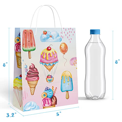 Ice Cream Bags Pack of 16 – Ice Cream Party Favors Bags with Handles – Sturdy Ice Cream Goodie Bags for Treats & Gifts – Stylish Ice Cream Candy Bags, Ideal for Ice Cream Theme Party Decorations