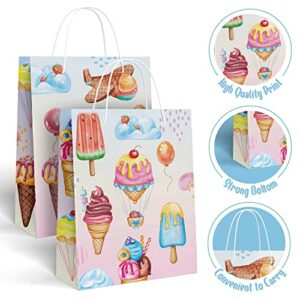 Ice Cream Bags Pack of 16 – Ice Cream Party Favors Bags with Handles – Sturdy Ice Cream Goodie Bags for Treats & Gifts – Stylish Ice Cream Candy Bags, Ideal for Ice Cream Theme Party Decorations