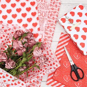 Valentines Tissue Paper Sheets Bulk 80 Sheets 20 * 20inch Per Sheet 8 Designs 10 Sheets Each Design Pattern Printed for Boxes,Wrapping Bags and Wine Bottles