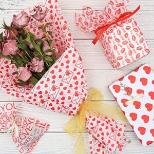 Valentines Tissue Paper Sheets Bulk 80 Sheets 20 * 20inch Per Sheet 8 Designs 10 Sheets Each Design Pattern Printed for Boxes,Wrapping Bags and Wine Bottles