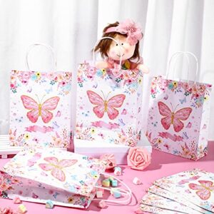 24 Pcs Butterfly Gift Bags Butterfly Treat Bags Bridal Goodie Bags Candy Bags Butterfly Flower Gift Wrap Bags with Handle Kraft Paper Bags Butterfly Party Favors for Wedding Birthday Party Baby Shower