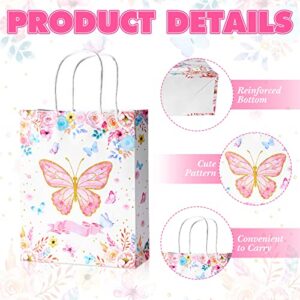 24 Pcs Butterfly Gift Bags Butterfly Treat Bags Bridal Goodie Bags Candy Bags Butterfly Flower Gift Wrap Bags with Handle Kraft Paper Bags Butterfly Party Favors for Wedding Birthday Party Baby Shower