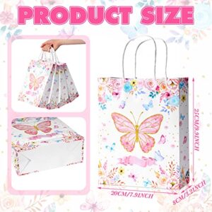 24 Pcs Butterfly Gift Bags Butterfly Treat Bags Bridal Goodie Bags Candy Bags Butterfly Flower Gift Wrap Bags with Handle Kraft Paper Bags Butterfly Party Favors for Wedding Birthday Party Baby Shower