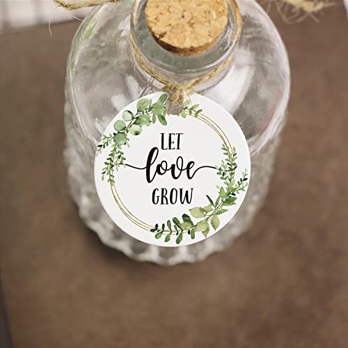 Wedding Favor Tags, Let Love Grow Tags, Thank You Tags for Wedding, Bridal Shower Favor, Succulent, Baby Shower, Pack of 50 Counts with 65 Feet Golden Ribbon.