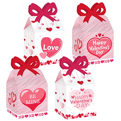 YEXEXINM 24 Pack Happy Valentine's Day Party Goodie Square Favor Gift Boxes, Red Heart Print Party Paper Gift Boxes Treat Bags for Valentine's Day Wedding Anniversary Party Supplies Decoration