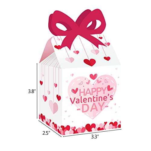 YEXEXINM 24 Pack Happy Valentine's Day Party Goodie Square Favor Gift Boxes, Red Heart Print Party Paper Gift Boxes Treat Bags for Valentine's Day Wedding Anniversary Party Supplies Decoration