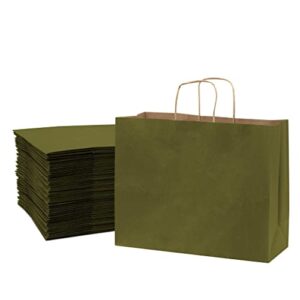 green gift bags – 16x6x12 inch 50 pack large olive green kraft shopping bags with handles, euro tote retail bags for small business & boutique, holiday gifts, wedding guests, birthday parties, bulk