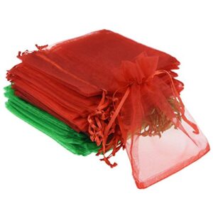 bskifnn 50pcs organza bags 3.54”x4.33”(9x11cm) satin drawstring organza pouch wedding party favor gift bag jewelry watch bags-red+green