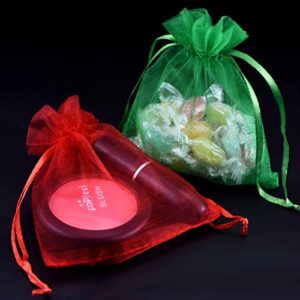 Bskifnn 50pcs Organza Bags 3.54''x4.33''(9x11cm) Satin Drawstring Organza Pouch Wedding Party Favor Gift Bag Jewelry Watch Bags-Red+Green