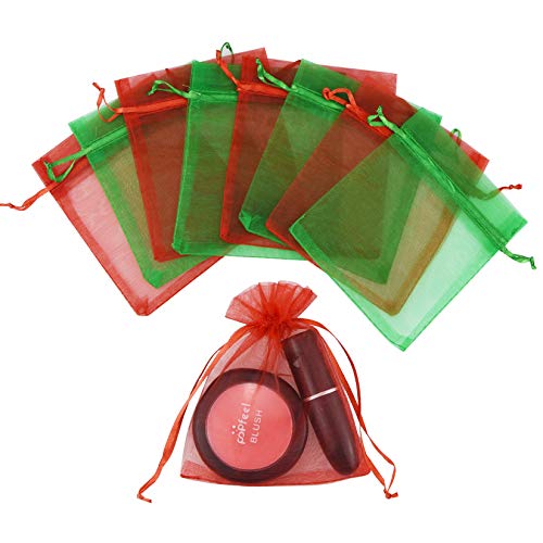 Bskifnn 50pcs Organza Bags 3.54''x4.33''(9x11cm) Satin Drawstring Organza Pouch Wedding Party Favor Gift Bag Jewelry Watch Bags-Red+Green