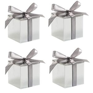 kupoo 50pcs favor boxes,candy boxes 2.2×2.2×2.2 inches small gift boxes with ribbons for wedding baby shower decorations birthday party supplies (silver)