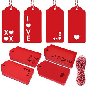 whaline 120pcs valentine’s day paper gift tags red heart love xoxo hanging tags with cotton rope pre-punched label tags for wedding anniversary mother’s day diy crafts party favor supplies
