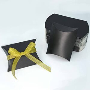 black kraft paper pillow box candy treat box kit gift boxes with gold ribbon wedding favors baby shower birthday graduation party thank you boxes supplies, 50pc