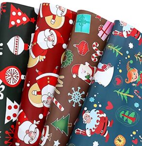 u’cover christmas gift wrapping paper for kids boys girls baby women men xmas present wrapping paper 4 style christmas santa claus snoman tree snowflake deer gift wrap 12 folded sheet 20×29inch