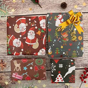 U'COVER Christmas Gift Wrapping Paper for Kids Boys Girls Baby Women Men Xmas Present Wrapping Paper 4 Style Christmas Santa Claus Snoman Tree Snowflake Deer Gift Wrap 12 FOLDED SHEET 20×29inch